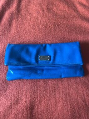 Nine West Electric Blue Fold-Over Clutch with Metal Logo